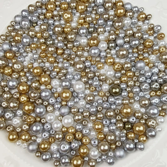 0 0今日新作 ガラスパール混ぜ-シャンパン&金銀(0202)