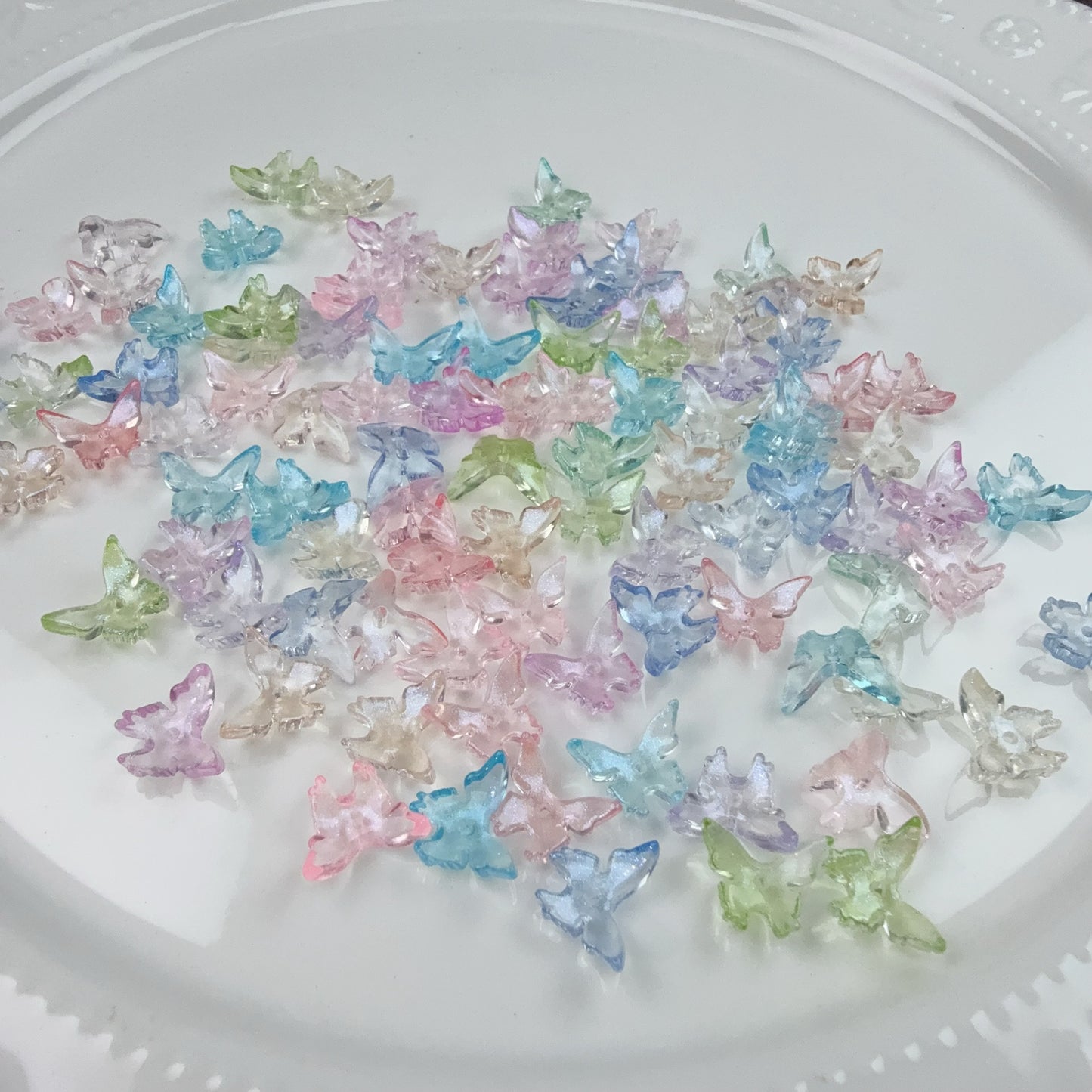 0 0今日新作 ガラスクリア蝶々&ガラス丸5弁花(0813)