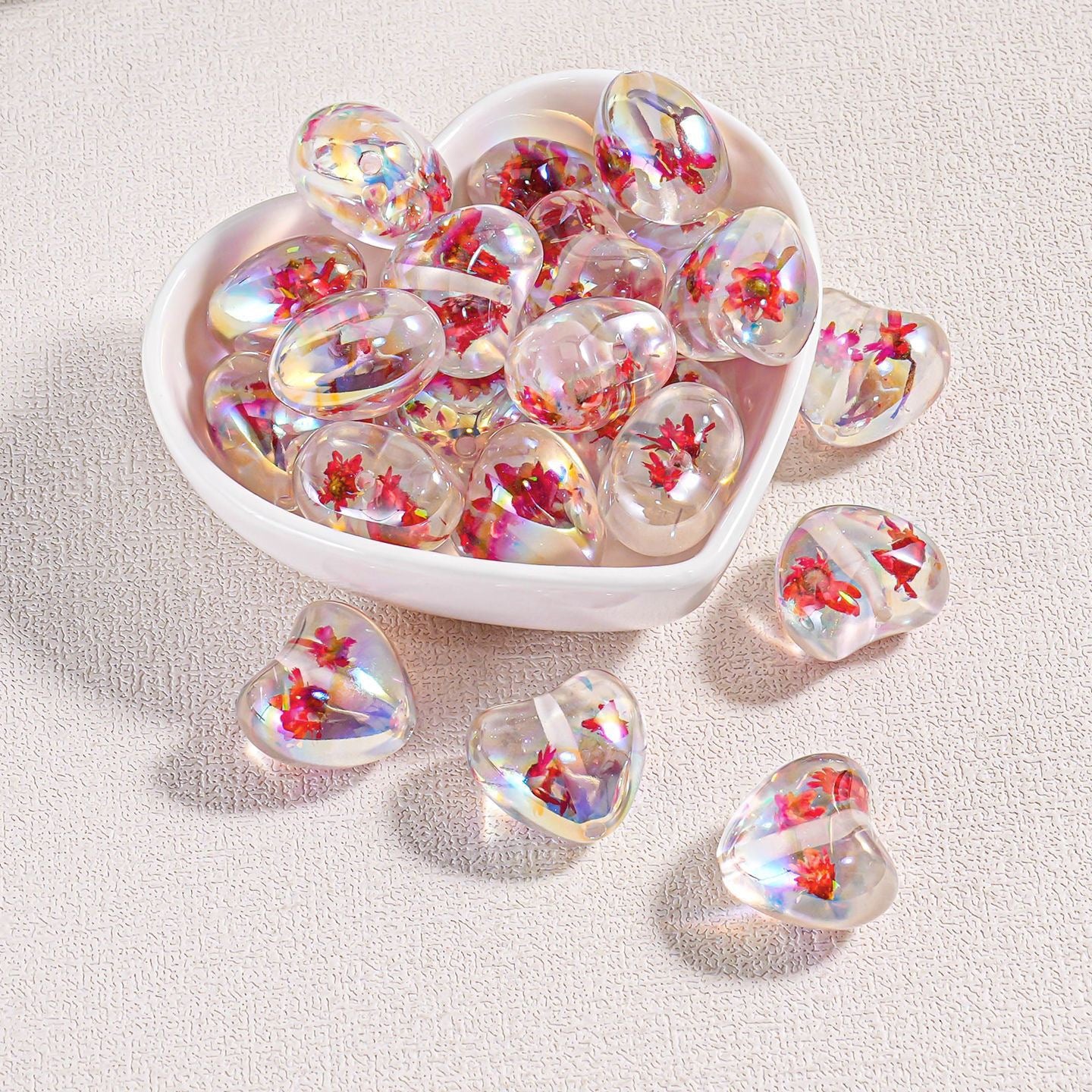 0 0今日新作 新しいスタイルのドライフラワーハート型ビーズ（0609）