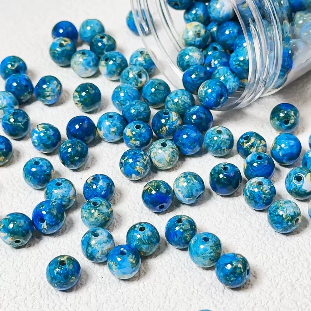 0 0今日新作 油絵ガラスビーズ  10ミリ(0628)