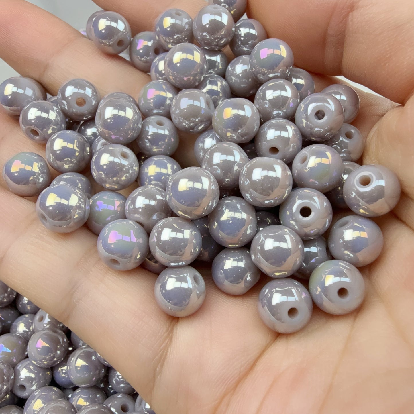 0 0今日新作 ツヤツヤラウンドビーズー8ミリ緑＆くすみ紫 (0925)