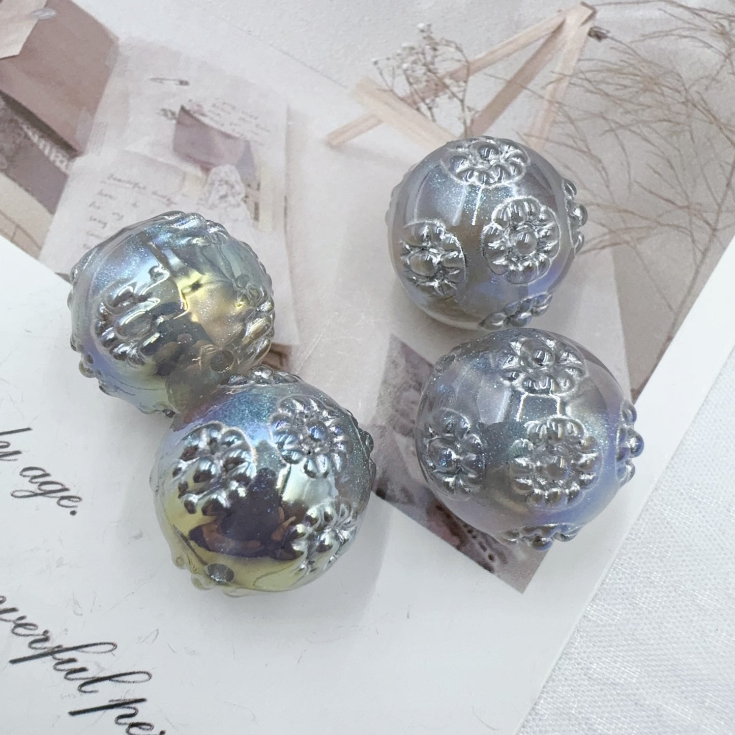 0 0 Today's new work Silver Jade Linglong Resin 16mm Silver Drawing (0427)