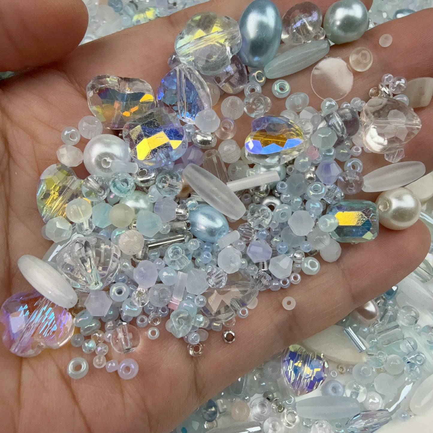 0 0今日新作 クリアオレンジ&水色&ピンク シードビーズ混ぜ (0916)