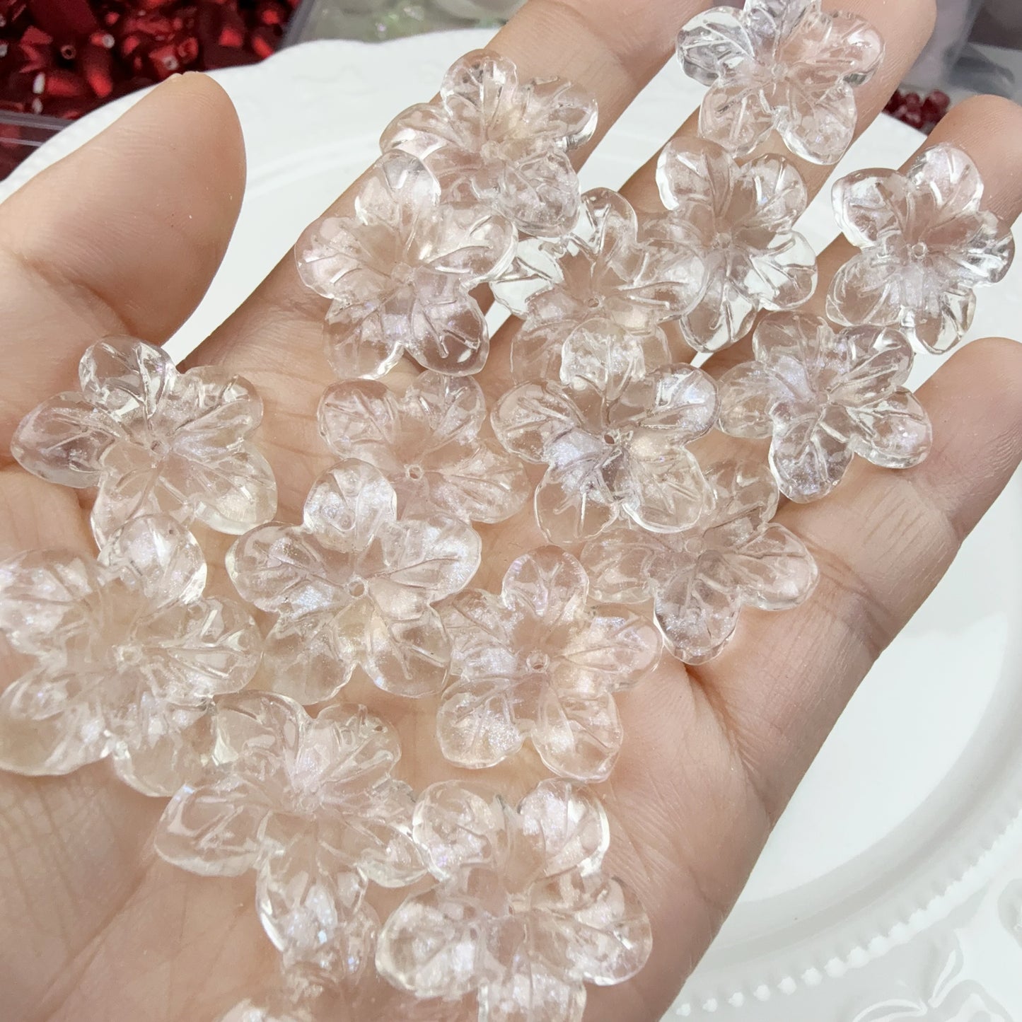 0 0今日新作 ガラスビーズ-5弁花22ミリ(0127)