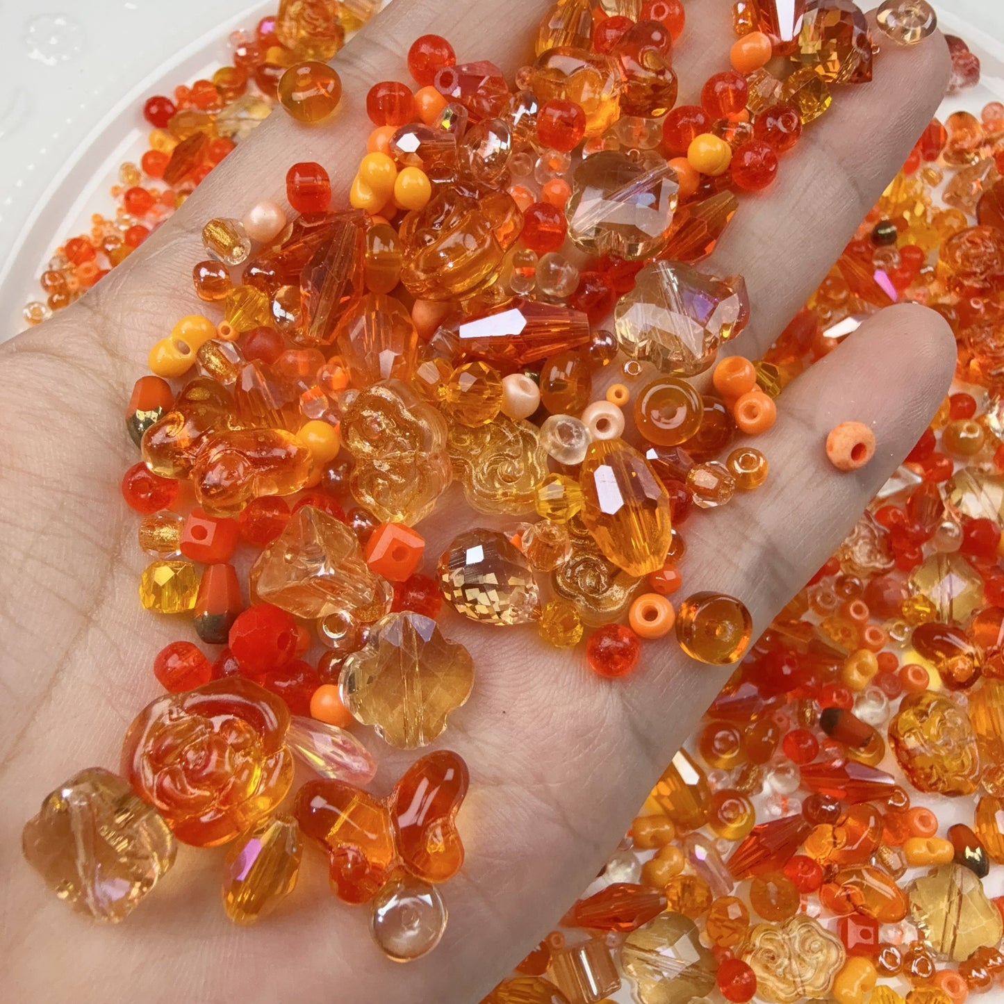 0 0今日新作 クリアオレンジ&水色&ピンク シードビーズ混ぜ (0916)