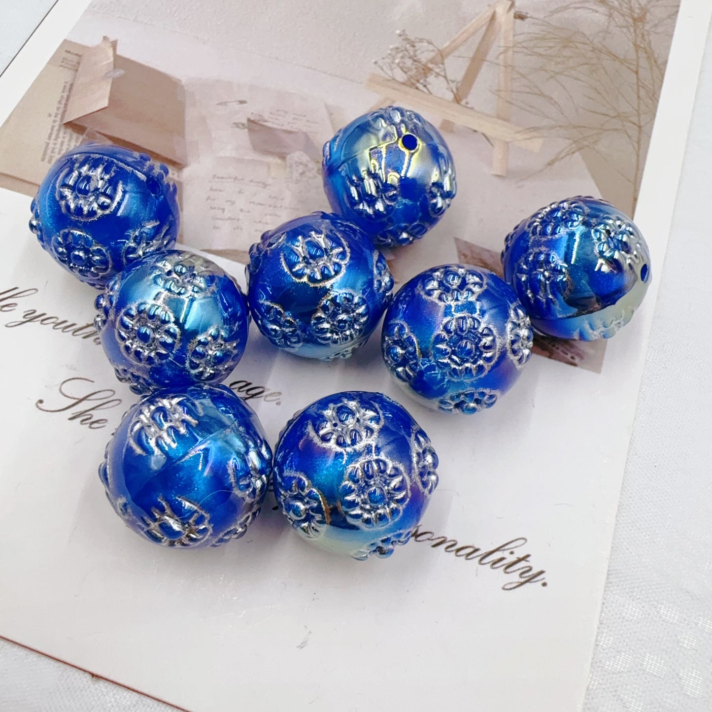 0 0 Today's new work Silver Jade Linglong Resin 16mm Silver Drawing (0427)