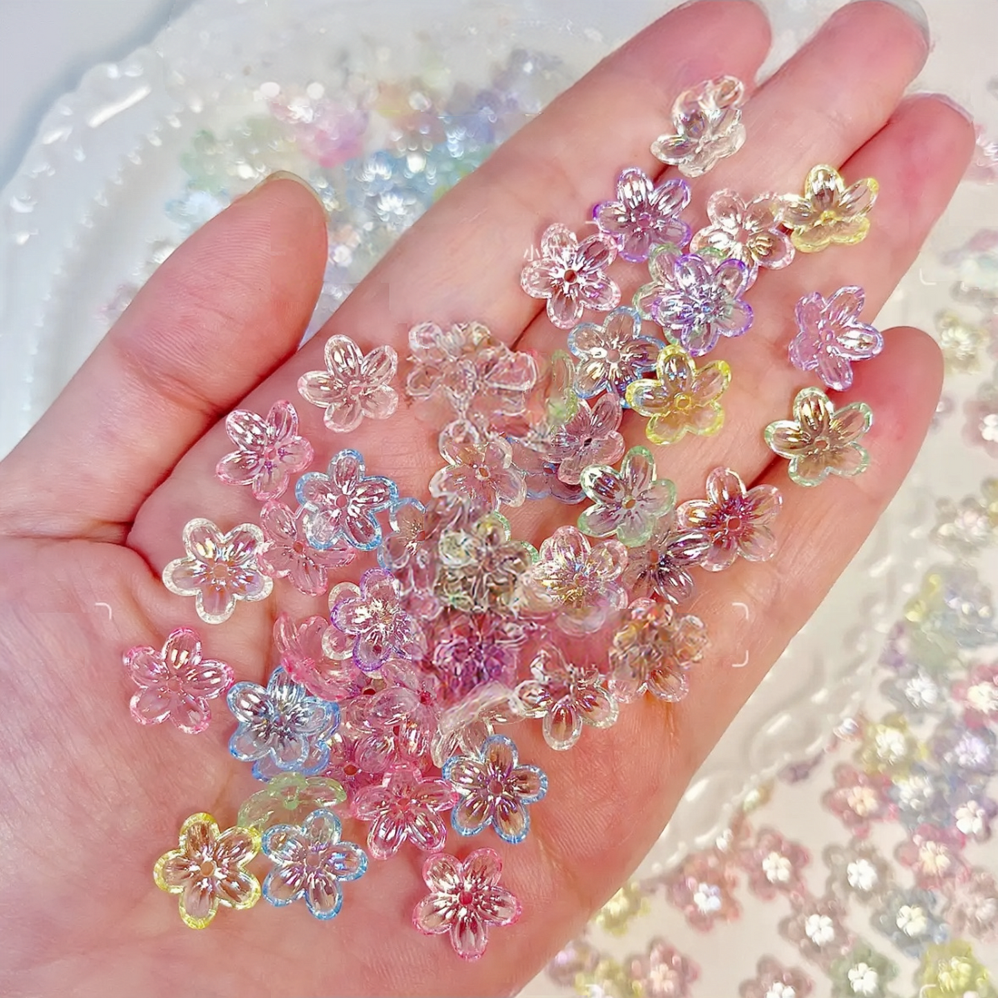 0 0今日新作 クリア5弁花  12ミリ(0207)