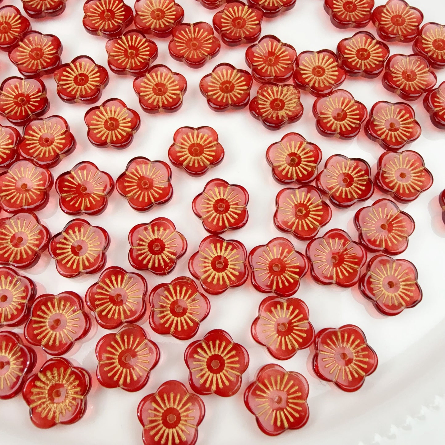 0 0今日新作 ガラスビーズ-梅の花14ミリ(0125)