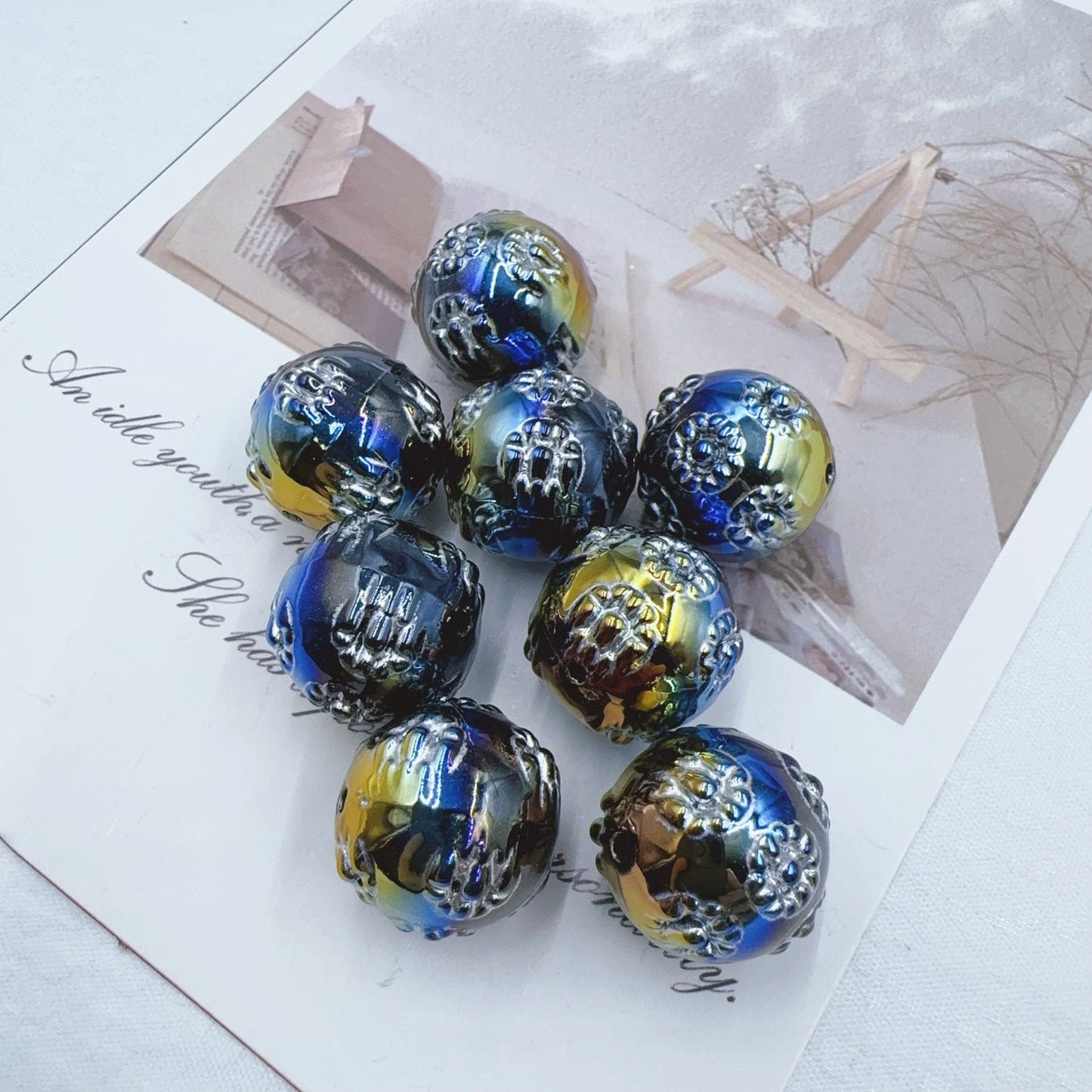 0 0 Today's new work Silver Jade Linglong Resin 16mm Silver Drawing (0427)