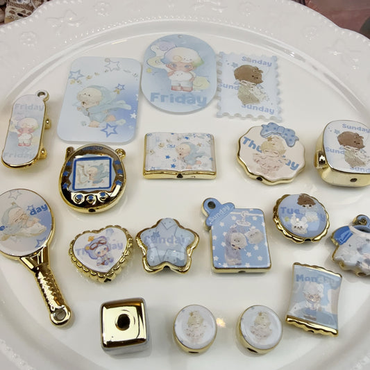 0 0今日新作 水色のDM 金ベース アクリル混ぜ(1102)