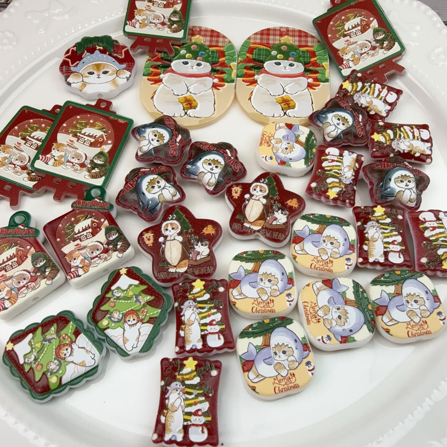 0 0サメ猫ークリスマス 浮彫 アクリル混ぜ(1023)