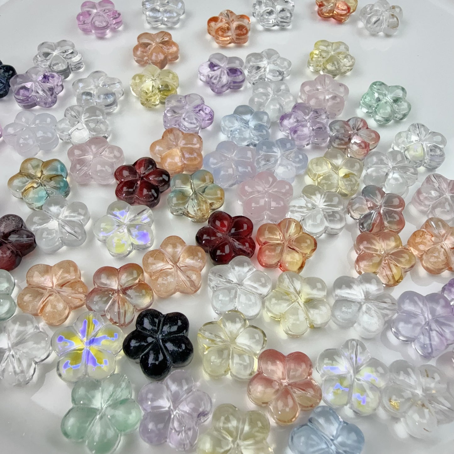 0 0今日新作 ガラスクリア蝶々＆ガラス丸5弁花(0813)