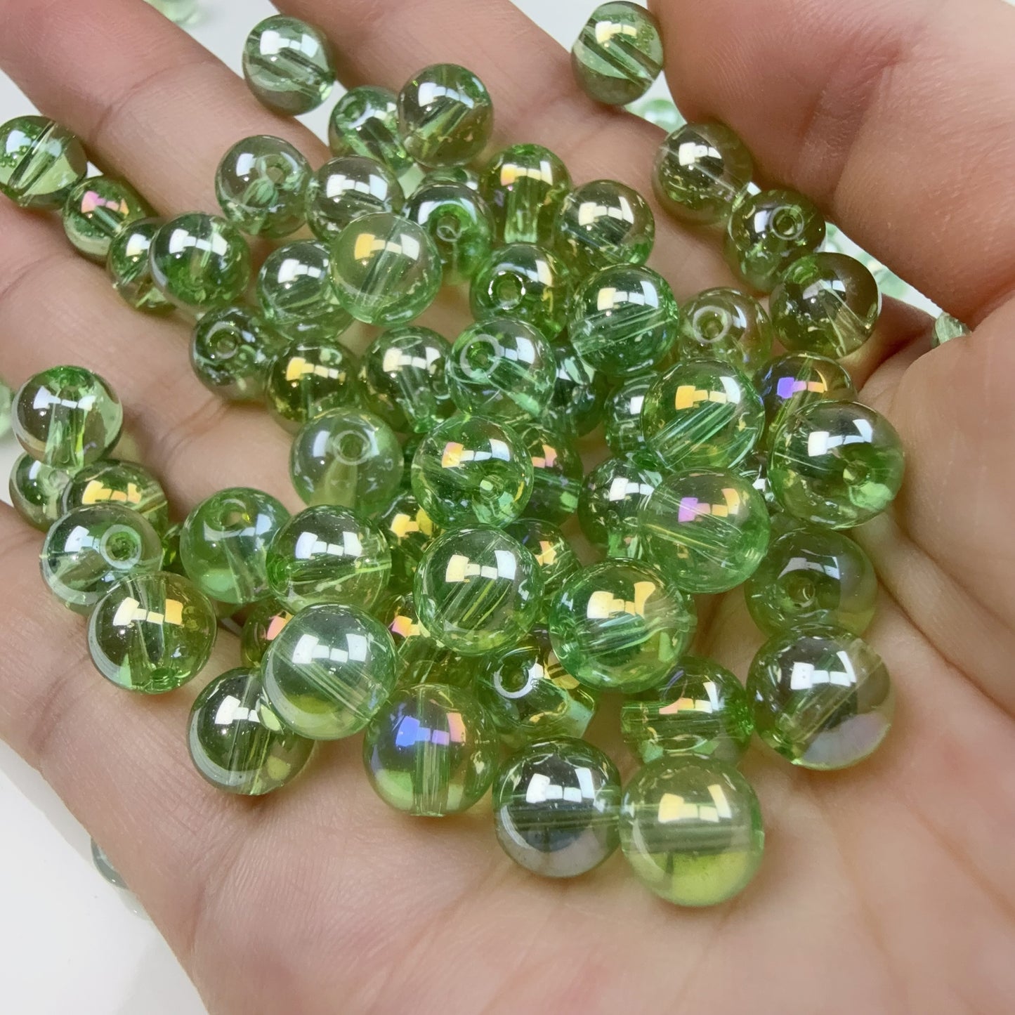 0 0今日新作 ツヤツヤラウンドビーズー8ミリ緑＆くすみ紫 (0925)