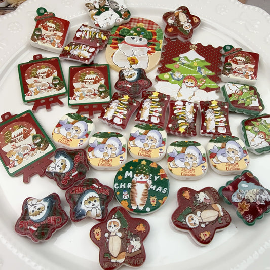 0 0サメ猫ークリスマス 浮彫 アクリル混ぜ(1023)