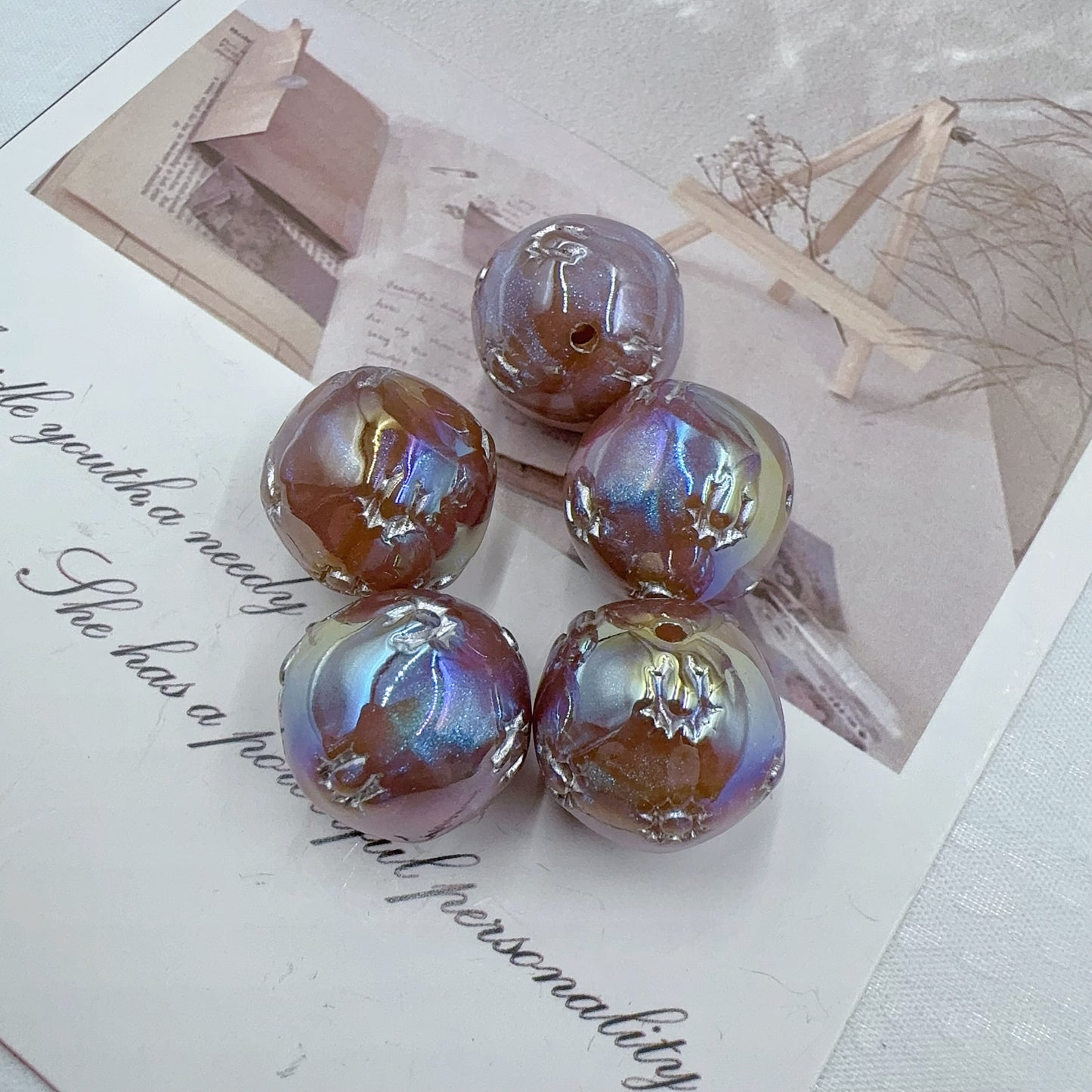 0 0 Today's new work Silver Jade Linglong Resin 16mm Silver Drawing (0427)