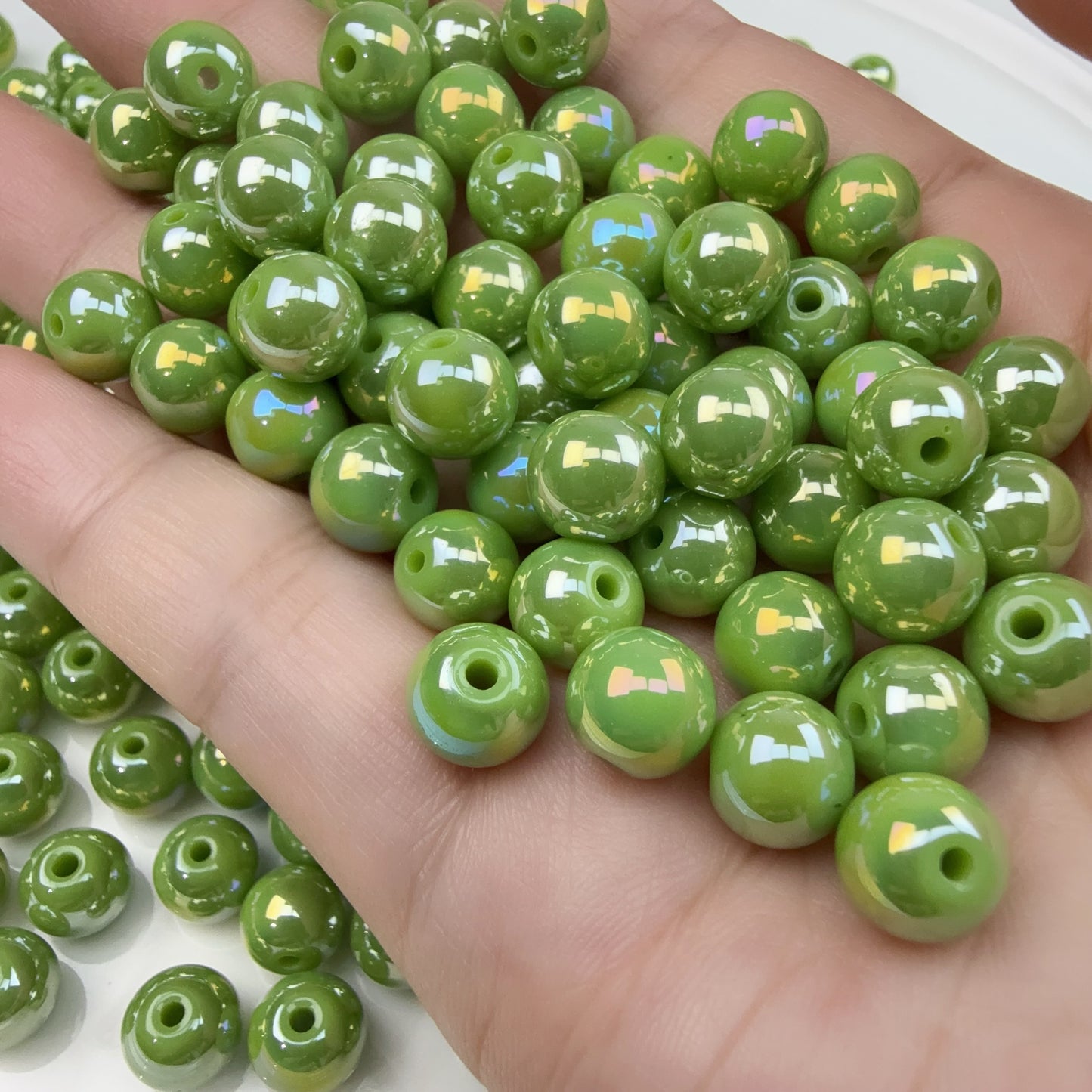 0 0今日新作 ツヤツヤラウンドビーズー8ミリ緑＆くすみ紫 (0925)