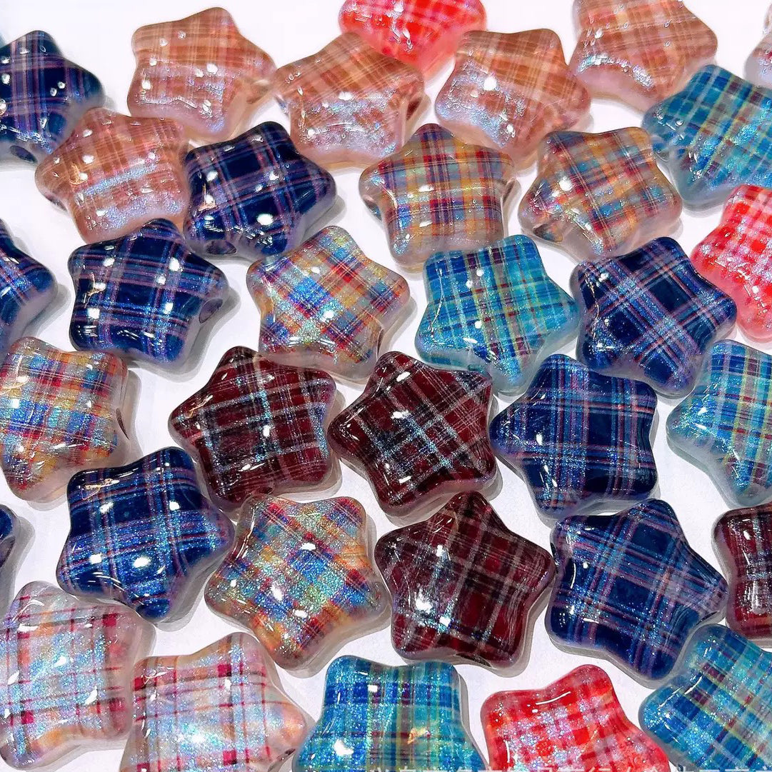 0 0今日新作 縞格子の星形ビーズ（0110）