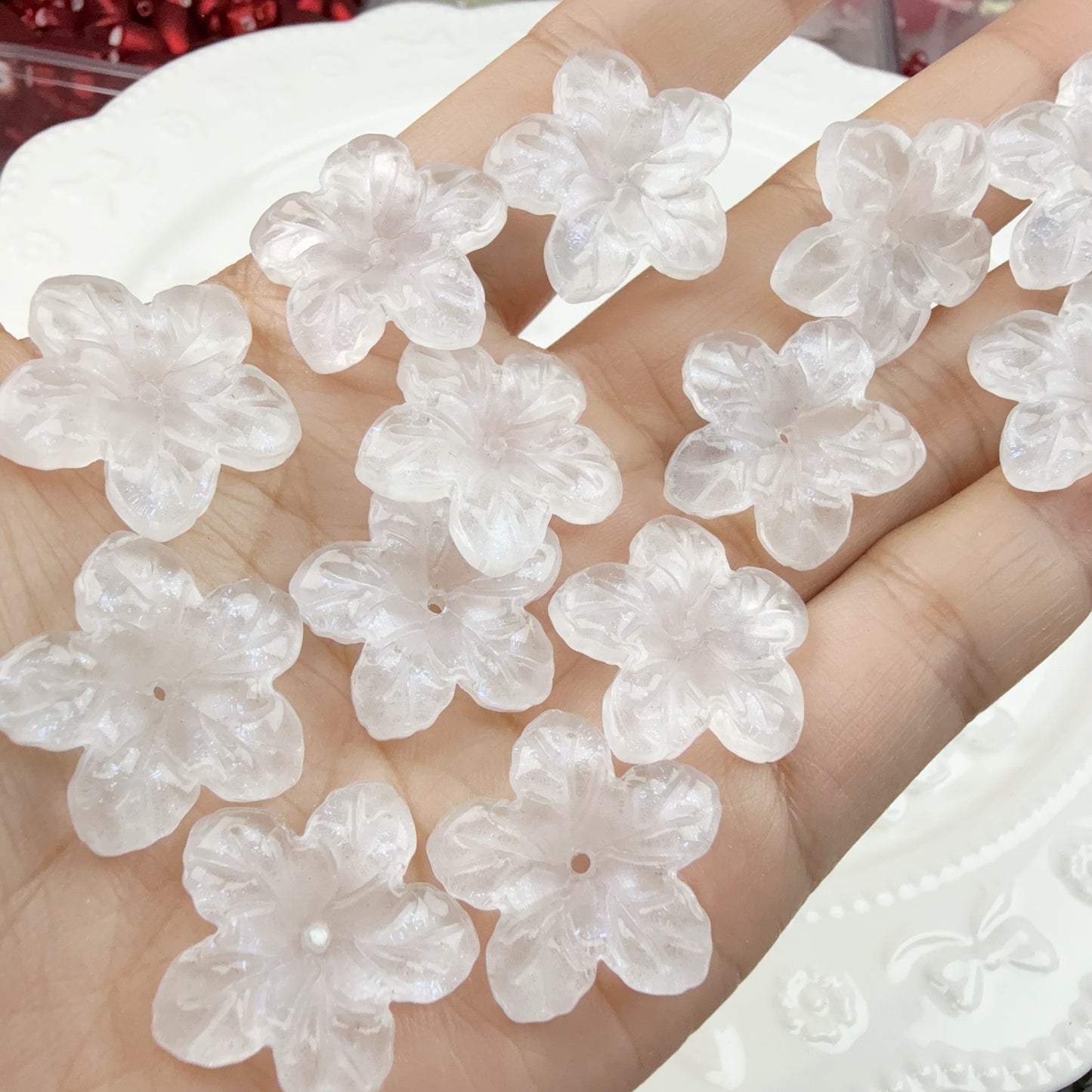 0 0今日新作 ガラスビーズ-5弁花22ミリ(0127)