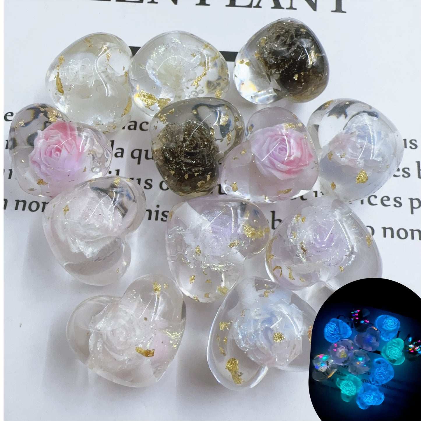 0 今日新作 ローズレジンハートビーズ（1026）