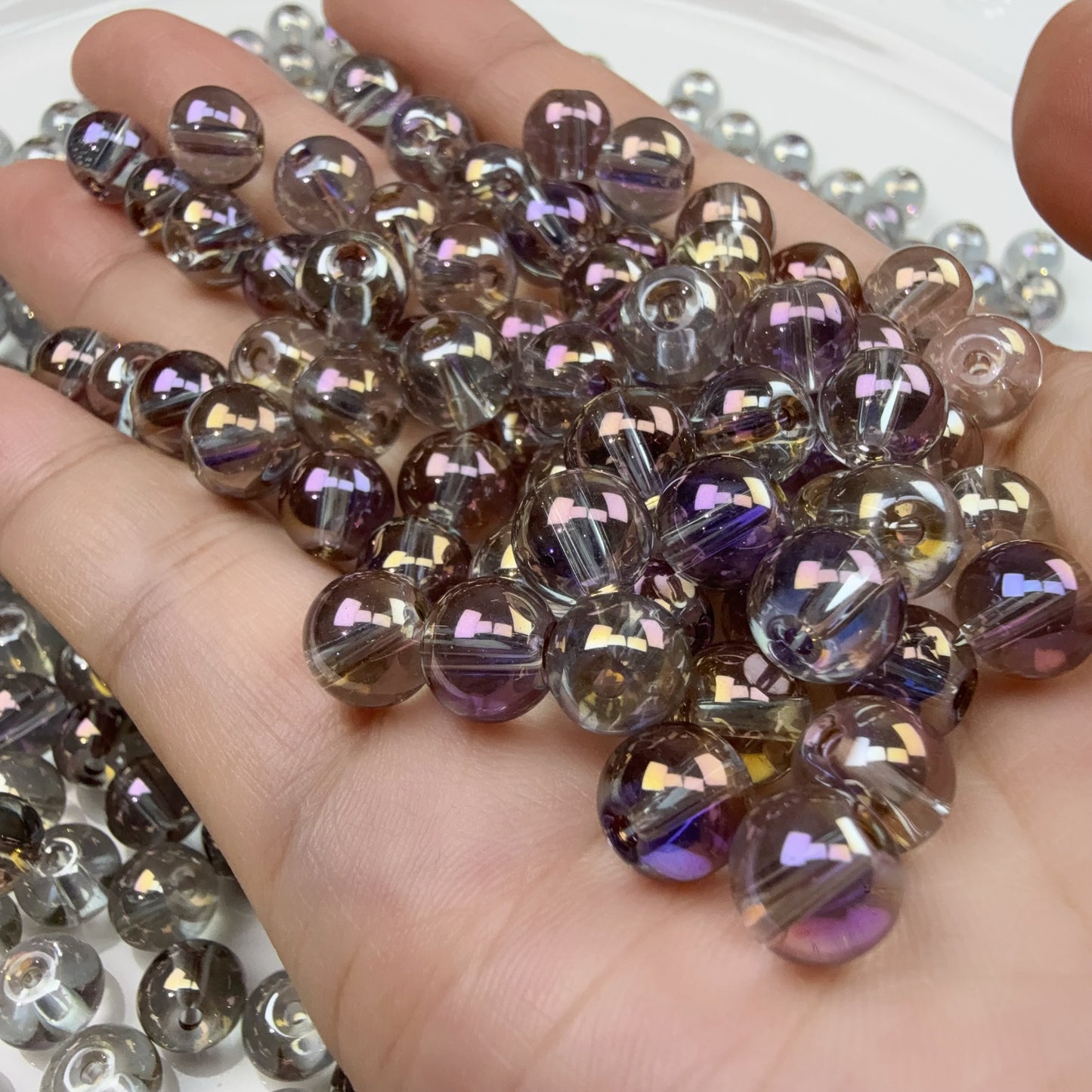 0 0今日新作 ツヤツヤラウンドビーズー8ミリ緑＆くすみ紫 (0925)