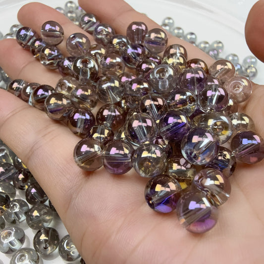 0 0今日新作 ツヤツヤラウンドビーズー8ミリ緑＆くすみ紫 (0925)